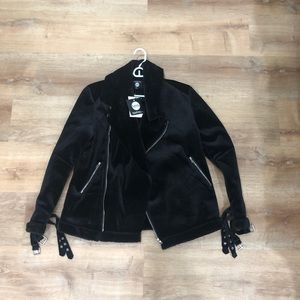 Boohoo man black velour biker jacket